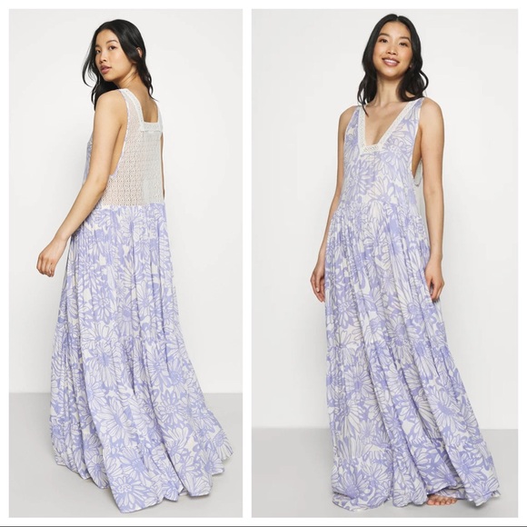 FREE PEOPLE BOHO FLOWY MAXI DRESS BOHEMIAN FLORAL SLEEVELESS V-NECK DRESS A2C - Picture 2 of 16